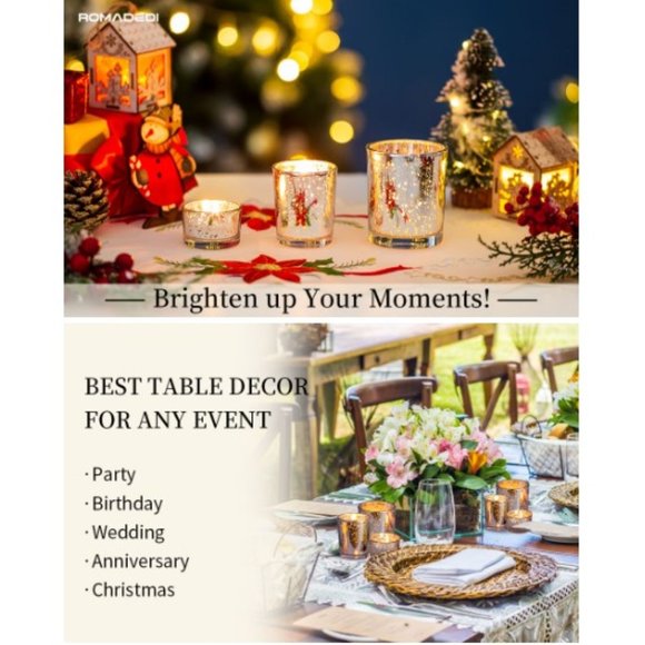 6 pc / 3 sizes - Silver Mercury Glass Tealight / Votive Candle Holder Set - Picture 9 of 9